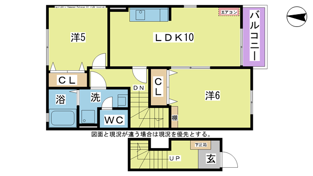 間取り図 図面、設備と現況が違う場合は、現況を優先とする。 間取り図