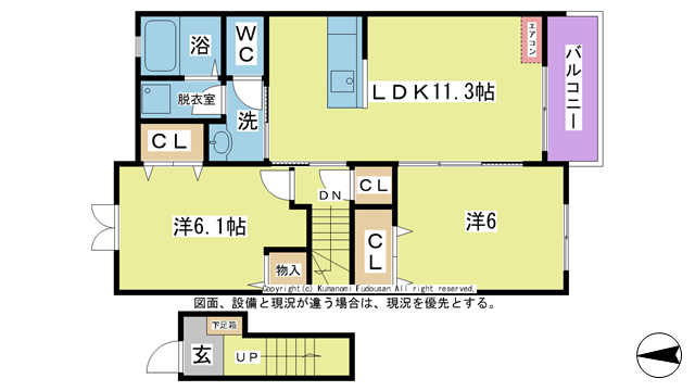 間取り図 図面、設備と現況が違う場合は現況を優先とする。 間取り図