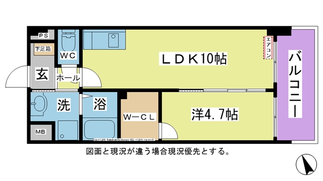 間取り図 図面、設備と現況が違う場合は現況を優先とする。 間取り図