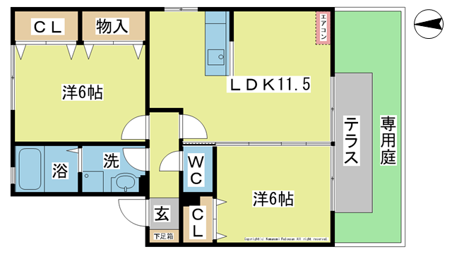 間取り図 図面、設備と現況が違う場合は現況を優先とする。 間取り図