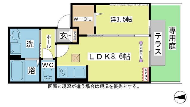 間取り図 図面、設備と現況が違う場合は、現況を優先する。 間取り図
